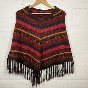 Novica Collection Alpaca Blend Aztec Poncho Fringe Inca Motifs Made In Peru